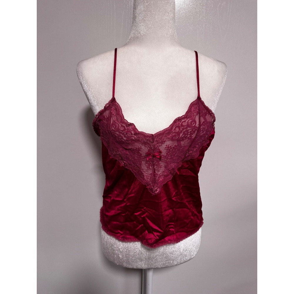 Petra Fashions Velvet Cami Top Lace Trim Burgundy Sleeveless Lingerie Tank Large